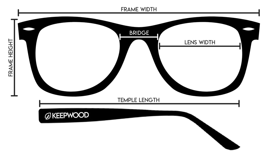 diagram showing dimensions of eyeglass frames.