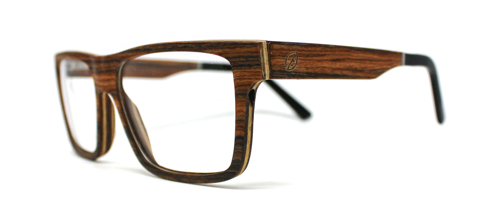 Side view of Ainsdale wood eyeglasses with spring hinges and handcrafted wooden temples
